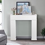 Kaminumrandung weiß Kaminschrank dreitüriger Dekorative Kaminkonsole mit Stauraum Holz Deko Kaminrahmen mit Regal für Wohnzimmer, 107 x 18 x 100 cm