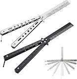 Cutefly Metall Schmetterlings Kamm 2 Stücke - Edelstahl Butterfly Faltbarer Taschenkamm für Männer Styling Haar Barberkamm Haarstyling (Silber/Schwarz)