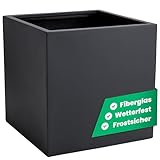 VIVANNO Pflanzkübel Fiberglas Block Frostsicher - 50x50x50 cm - Anthrazit Matt - Blumenkübel Quadratisch für Draußen und Drinnen