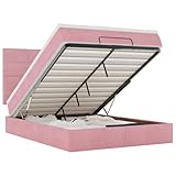 Eleganz Ottoman-Bett mit Matratzen & s Rosa 140x190 cm Samt – Luxus-Bett für Schlafzimmer mit -Beleuchtung und bequemer Samt-Optik, perfekt für Moderne Wohnräume
