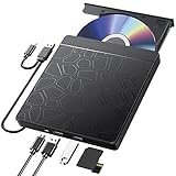 Labtec Externes CD-DVD-Laufwerk für Laptop Windows 11 10, USB 3.0 und Typ-C tragbares CD-DVD+/-RW-ROM-Laufwerk, Lesegeräte, Brenner, Rewriter mit SD-TF-Steckplatz und USB-Anschlüssen, schlanker