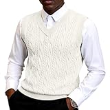 SOOUICKER Strickpullover Herren Ärmellos Pullover Slim Fit Zopfmuster Strickweste V Ausschnitt Pullunder Muster Elegant Weste Strick Wolle Pulli Ohne ärmel Business