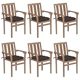 KTHLBRH Stapelbare Gartenstühle mit Kissen 6 STK. Massivholz Teak, Outdoor-Stühle Balkonstühle Freizeitstühle Terrassenstühle für Terrassen, Gärten, Decks