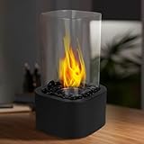 KENNEAS Tischkamin Indoor Ethanol mit 2 Brennkammern mit 2 Farben Deko Steinenmit Balkon Wohnung Deko, Erstellen Romantische Ambiente (Obsidianschwarz)