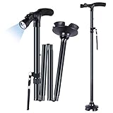 Gehstock mit LED-Licht, Ohuhu Gehstock für Damen & Herren, Faltbar Höhenverstellbar, Gehhilfe mit Tragetasche, Geschenke für Senioren & Erwachsene