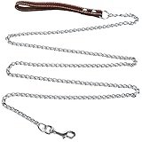 Hundeleine, Anti-Bite Metall Hundekette Führkette Leine Griff Führt PU Leder Eisenkette Langlebig für kleine mittelgroße Hunde Haustierzubehör 4mm 1.8m