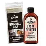 Schrader Leder Reiniger sensitiv Set - Reinigungsmittel für raues & glattes Leder mit Poliertuch - 2-teilig - Made in Germany