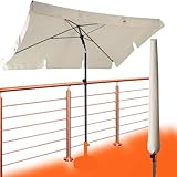 Menz Sonnenschirm Balkon inkl. Sonnenschirmhülle - UPF 50+ Sonnenschirm rechteckig für Sonnenschutz auf Balkon und Terrasse, 200 x 125 cm Balkonschirm rechteckig stabil, mit Knickfunktion, Beige
