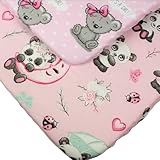 2-teiliges Spannbettlaken für Baby, Kleinkind, Kind, 100 % Baumwolle, superweich, mit schönem rosa Panda- und Teddy-Muster, für Kinderbett, kompatibel mit Chicco Next2Me, Tutti Bambini Cozee, 55 x 90