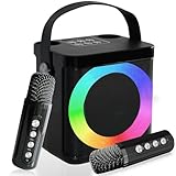 Karaoke Maschine mit 2 Drahtlosen Mikrofonen, Tragbares Bluetooth Karaoke Set für Kinder Erwachsene mit Stimme wechselnde Effekte & LED-Lichter Jungen Mädchen Geschenke Heimparty