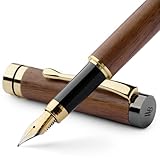 Wordsworth & Black Füllfederhalter Set, Premium Bambusholz - Mittlere Feder, Geschenketui; Enthält 6 Tintenpatronen, Tinten Nachfüll Konverter - Journaling, Kalligraphie, [Braunes Holz]
