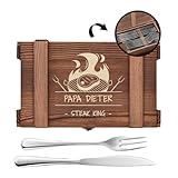 Maverton Steakbesteck 12-teilig - 6 Steakmesser und 6 Steakgabel - Edelstahl Grillbesteck in Holzkiste - personalisierte Geschenke für Männer - Besteck Set für 6 Personen