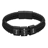 Heideman Armband Herren aus Leder schwarz matt - Lederarmband Elian mit schwarzen Gravurplättchen für Männer - Personalisiertes Geschenk