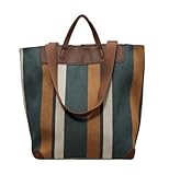 HFLZBRO Damen Arbeitstasche Tote groß – Segeltuch Umhängetasche für Büro & Alltag, Schultertasche mit viel Stauraum, Braun/Blau
