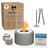 Monster24 Einzigartiger Tischkamin | Tischfeuer mit Deko Steinen und 2 Brennkammern für unendliche Brenndauer | Bio Ethanol Kamin Indoor & Outdoor | Balkon Deko | EN 16647:2015 Zertifiziert