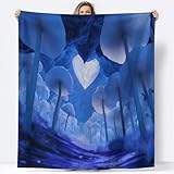 Flauschig Kuscheldecke Fantasy Digitale Malerei Kinder Decke 100 x 130 cm, Warm Flanell Fleecedecke Decken - Plüsch Blau Weißer Pilzwald Weiße Kristalle Wohndecke Überwurfdecke für Frau Mädchen Sofa