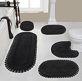Home Weavers Hampton Häkel-Badematte, wendbar, 100 % Baumwolle, waschbarer Teppich, extra weich und saugfähig, Badteppich, Küchenmatte, Badematten-Set, rutschfest, 5-teiliges Set mit Konturen, Grau