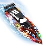 Herbst Ferngesteuertes Boot mit LED-Licht 2,4-GHz RC Rennboot hohe Geschwindigkeit Boot Ferngesteuert mit 2 Batterien für Kinder Erwachsene Wasser-Spielzeug Geschenk für Seen Poolspielzeug