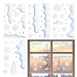 Fensterbilder von Schneeflocken Weihnachten – 4 Set statische Aufkleber für Winterdekorationen | Wiederverwendbare Fensteraufkleber für Spiegelglastüren von Schränken im Innenbereich