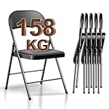 BULAGE Klappstuhl 6er Set Gartenstuhl Klappbar, Wasserdicht Campingstuhl bis 158 KG Metall Klappsessel, Klappstühle für Gäste, Küche, Camping, Schwarz