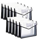 Dokumentenmappe aus Kunststoff, mit Schnappverschluss und Tasche, B4, wasserdicht, transparent, für Schule, Büro, Schwarz, horizontal, 10 Stück