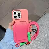 GXZJFC Modische Kartentasche mit Handgelenkschlaufe, Armbandhülle, Farbverlauf, weiche Hülle für iPhone 15 14 13 12 11 Pro Max 16 Plus, Hotpink, für iPhone 15 Pro