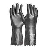 Gebol Carostar, 1 Paar Arbeitshandschuhe Herren, Chemikalienschutz-Gummihandschuhe, Putzhandschuhe mit Baumwoll-Beflockung & Waffelmuster, Säure- & Ölbeständig, Gr. L (Gr.9), Schwarz
