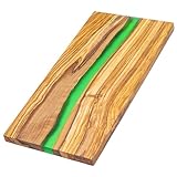 Erreke Olivenholzbrett, Schneidebrett Olivenholz, Olivenholz Schneidebrett, Schneidebrett Holz, Zum Schneiden oder Servieren Geeignet, Grillen Käse Brot, Handarbeit, 38x18x1.5 cm, Epoxidharz Grün