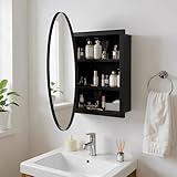 Ztexkee Spiegelschrank Bad Hängend Badezimmer Spiegelschrank mit 2 Einlegeböden Rund Badezimmerschrank aus Metall Schwarz (Keine Montage erforderlich)