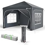 VOUNOT® Pavillon 3x3m mit 4 Seitenteilen & 4 Sandsäcke, Pop Up Faltpavillon, Wasserdicht, Faltbar Gartenzelt Partyzelt, inkl. Tasche, Grau