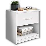 Stella Trading PEPE Nachttisch Weiß - Schlichter Nachtschrank mit einer Schublade passend zu jedem Bett & Schlafzimmer - 39 x 41 x 28 cm (B/H/T).Keine Scharniere erforderlich