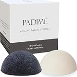 Padime Konjac-Schwamm-Set für Gesicht, Schwämme zur Reinigung und Peeling, Aktivkohle-Schwamm + Original Konjac, 100 % natürlich, biologisch abbaubar und umweltfreundlich, 2 Stück