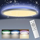 Nigecue 24W LED Sternenhimmel Deckenleuchte Flach mit Fernbedienung, Dimmbare LED Deckenlampe mit einstellbare 3000K-6000K Farbtemperatur RGB-Hintergrundbeleuchtung