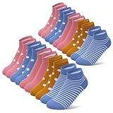 Falechay Socken Kinder 35-38 Mädchen Kindersocken Kurze Socken Baumwolle Sportsocken mit Streifen und Punkten 10 Paar