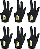 Tokaneit Billard Handschuh,3 Finger Queue Handschuhe,Billardhandschuhe,Billard Snooker Queue Handschuhe, Unisex Dehnbar 6 Stück Schwarze 8x19cm