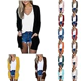 Strickjacke Damen Lang Cardigan Leichte ohne Knöpfen Sommer Strickjacken mit Taschen Locker Lässig Knöpfen Jacket Casual Open Front V-Ausschnitt Strickjacke Frühling Elegante Dünn Freizeitjacke
