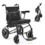 RehabRolls Elektrischer Rollstuhl Faltbar Leicht, Elektrische Rollstühle, 12KM Outdoor Elektrorollstuhl bis 120KG, Airline genehmigt,Leicht zu transportieren(Schwarz)