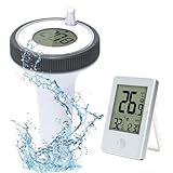 Pool Thermometer, Funk Schwimmende Digital Poolthermometer IP67 Wasserdicht, Schwimmbad Thermometer mit Digitalem Innentemperatur Empfänger, Reichweite Bis Zu 60m, für Pool, Fischteich, Badewannen