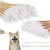Vaktop Hunde Wattestäbchen, 100 Stück 2 Größe Haustiere Ohrreiniger Lang, Ohrreinigungsstäbchen Haustier mit Breiter Kopf - für Haustiere Hunde, Katzen (15cm/12cm)