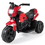 COSTWAY Elektro Motorrad Kinder, 6V Kindermotorrad elektrisch mit LED-Scheinwerfer & Fußpedal, 2-3 km/h, Dreirad Elektromotorrad für Jungen & Mädchen ab 3 Jahren (Rot)