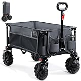 TIMBER RIDGE XXL Bollerwagen Faltbar Breite Reifen Handwagen mit Seitentasche Getränkehalter Verstellbarem Griff, Gartenwagen für Alle Gelände, Draussen Camping Einkaufen, 100kg Belastbarkeit