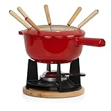 Mahlzeit Gusseisen Fondue Set für 6 Personen | 2 Liter | Fondueset 13 teilig mit Brenner und Gabeln | Fondue-Set, Käsefondue Set, Fleischfondue Set, Schokofondue Set (Rot emailliert)