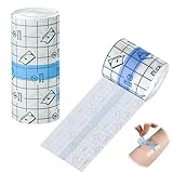 2 Rolle Wasserdicht Duschpflaster, 5cm*10m+10cm*10m Wasserfest Transparent Bandage Tattoo Folie Heilung Wasserdichtes Pflaster Second Skin elastisch Klebebandage PU Tape für Haut Schutz Sport Duschen