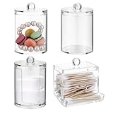 4 Stück Wattestäbchen Behälter,Cotton Buds Container Dispenser,Make-up-Organizer-Set,Wattepadspender zur Aufbewahrung im Schlafzimmer, Bad und Wohnzimmer (Transparente Abdeckung)
