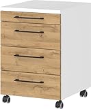 Germania Rollcontainer 4251-559 GW-Profi, in Weiß/Grandson-Eiche-Nb., mit Utensilienfach, 42 x 61 x 49 cm (BxHxT)