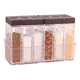 Colexy Gewürzgläser Eckig,6er Set Gewürzstreuer, Camping Gewürzbox,Transparente Gewürzdosen,Salz und Pfefferstreuer Gewürzbox, Kunststoff,mit Tablett, für Camping, Küche, Grill