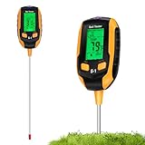4 in 1 Bodenmessgerät, Digitales Bodenfeuchtemessgerät mit Temperatur/Feuchtigkeit/ Sonnenlicht und Hintergrundbeleuchtung, PH Wert Messgerät Boden für Gartenarbeit, Landwirtschaft, Outdoor Pflanzen
