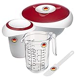 Westmark Back-Set, 4tlg., Rührschüssel, Quirltopf, Messkanne + Schaber/Kuchenlöser, Kunststoff, Gerda, Weiß/Rot/Transparent, 315522E7