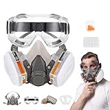 Whemyreat Wiederverwendbare Vollgesichts-Atemschutzmaske mit Filter and Brille Gasmaske mit 10 Ersatzfiltern, für Lackieren, Staub, Epoxidharz, Farbe