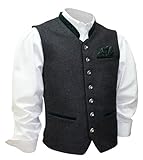 Weste Trachtenweste Loden Trachten Gilet Lodengilet Lodenweste edel Trachtengilet ärmellos Tracht anthrazit dunkelgrau Brokat Stecktuch Fest Musik Anlass Hochzeit, Größe:68, Farbe:grün